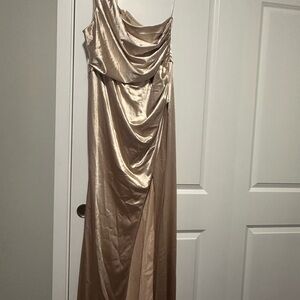 One Shoulder Satin Gown - Champagne